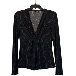 BROOKS BROTHERS Black Patterned Ruched Long Sleeve Top